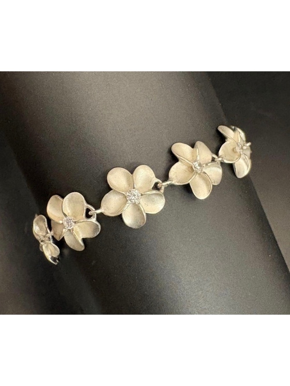 EUC Hawaiian 925 Cz Plumeria Link Bracelet 7.25"